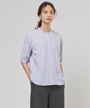 J.PRESS LADIES 【一枚で着映え】ソフトストライプ フリル襟 ブラウス