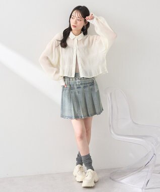 earth music&ecology マジョリカプリーツショートシャツ Ivory