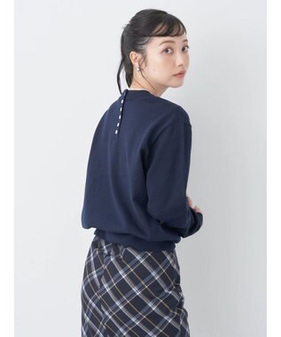 earth music&ecology バックボタンクルーネックニットプルオーバー Navy