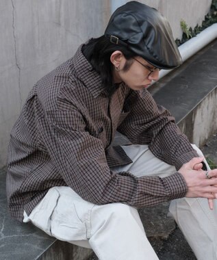 WEGO ミニマムチェックショートシャツ（LS） ブラウンチェック1