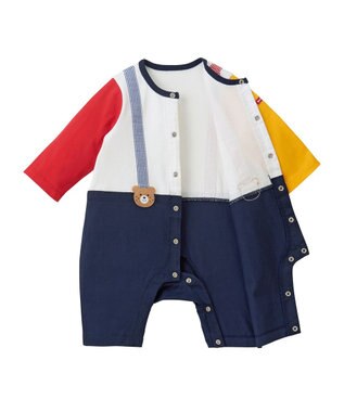 MIKI HOUSE HOT BISCUITS 【70-80cm】 サスペンダー 7分丈カバーオール マルチカラー