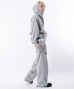 WEGO 【ウエストゴム/ユニセックス着用ITEM】ブリーチハトメスウェットパンツ グレー