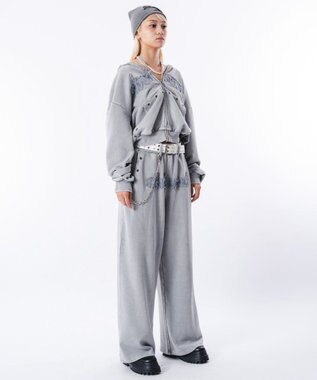 WEGO 【ウエストゴム/ユニセックス着用ITEM】ブリーチハトメスウェットパンツ グレー