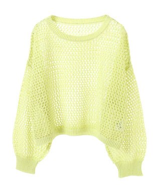 earth music&ecology スパンコールメッシュニットプルオーバー Lime Green