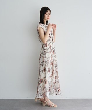 YECCA VECCA フラワー柄シアープリーツワンピース