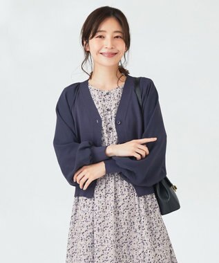 ANY SIS 【洗える】シアースリーブ カーディガン ネイビー