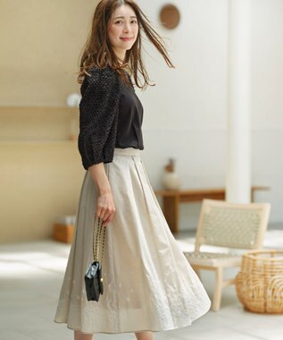 組曲 S シャーリングシフォン袖 トップス ブラック系