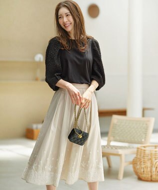 組曲 S シャーリングシフォン袖 トップス ブラック系