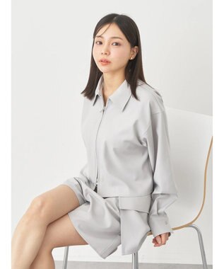 earth music&ecology ジップショートシャツ Light Gray