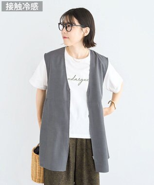 Green Parks 麻調ミディ丈ＺＩＰベスト Light Gray