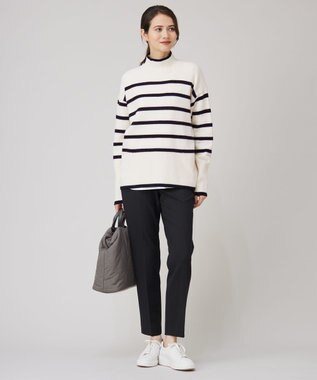 自由区 L 【WEB限定カラーあり・洗える】ウールカシミヤブレンドハイネック ニット オフ×ブラックボーダー