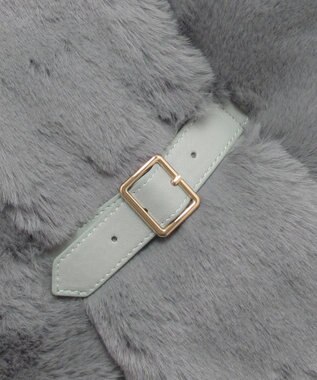 MOONBAT 【大人百花1月号掲載】FURLA フェイクファーマフラー ベルト差し込み ファーティペット ロゴプレート付 ダークグレー