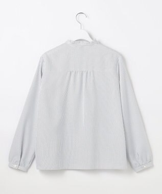 J.PRESS LADIES ソフトジョーゼット ストライプ プリント ブラウス ネイビーストライプ系