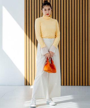 組曲 【洗える】フライスタートルネック カットソー ライトオレンジ系