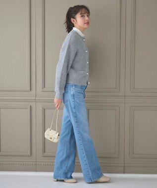 Feroux 【洗える】ラメシャギー カーディガン ライトグレー系