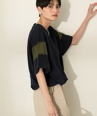 AMERICAN HOLIC 異素材ライン切替プルオーバー Navy