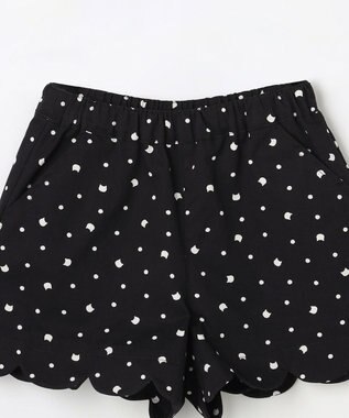 ANY KIDS 【洗濯機可能】スカラップショートパンツ ブラック（ネコ×ドット）