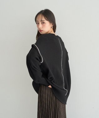 earth music&ecology 【洗濯機洗い可 / 選べる丈】アンチピリングC/A選べる丈配色ニット ブラック