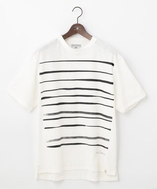 JOSEPH ABBOUD MOUNTAIN 【SPACE／UNISEX】スラブプレーティングボーダープリント Tシャツ