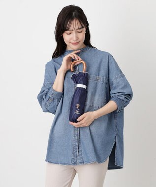 MOONBAT 【WEB限定/遮光率100%/遮熱/UV】POLO RALPH LAUREN（ポロ ラルフローレン）晴雨兼用日傘 ワンポイント ポロベア刺繍 フリル 折りたたみ傘 長折タイプ ディープブルー