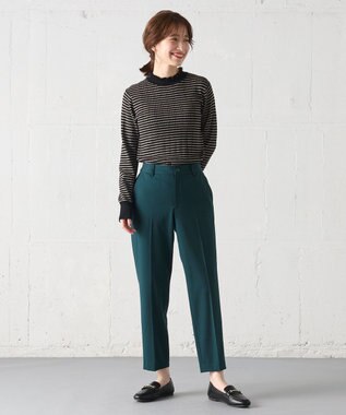 ANY 【洗濯機可/吸湿発熱】フリルネックリブニット ブラック×モカボーダー