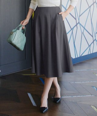 Tiaclasse 【洗える】メランジツイルフレアスカート チャコールグレー