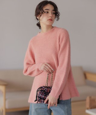 組曲 L へアリーヤーン フレア ニット アプリコットピンク系