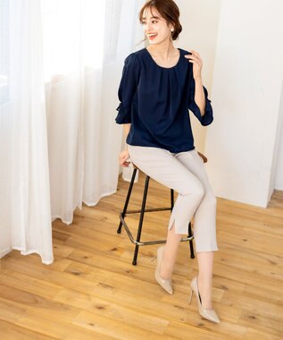 Tiaclasse 【洗える】スリットテーパードパンツ グレージュ