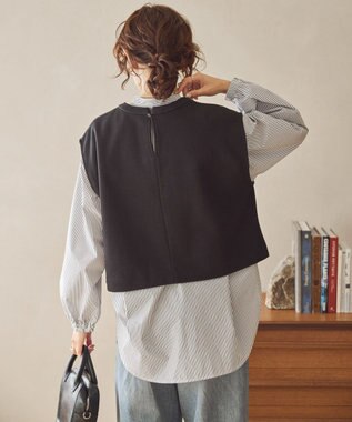 AMERICAN HOLIC ＳＥＴ　イージーケアロングシャツ＋ポンチベスト Stripe