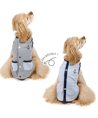 PET PARADISE ペットパラダイス  やさしいベスト 《錨 刺繍》 背中開き 中型犬 大型犬 グレー×ブルー
