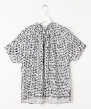 23区 S 【洗える】ライトバックサテンアムンゼン ハウンドトゥース プリント ブラウス アイボリー系