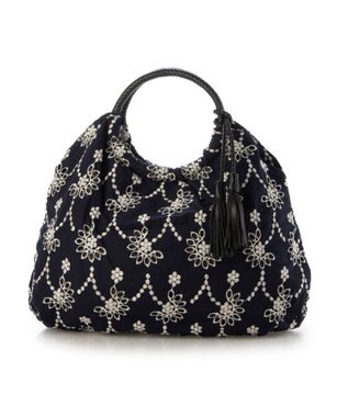 UNBILLION カシュカシュ cachecache / 花刺繍メッシュハンドルトートバッグ ネイビー
