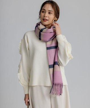 組曲 ウールマルチチェックストール ピンク系3