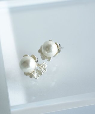 Pisceans 2wayフローラル&コットンパールピアス マットシルバー