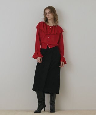 GRACE CONTINENTAL フリルニットカーディガン レッド