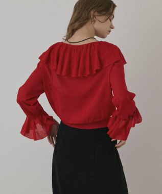 GRACE CONTINENTAL フリルニットカーディガン レッド