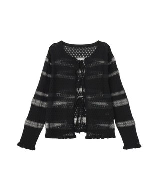 earth music&ecology シアーボーダーニットカーディガン Black