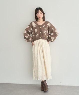 earth music&ecology SET2点フラワージャガードカーデ+ビスチェ Brown
