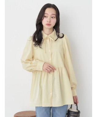 earth music&ecology リボン付き切り替えギャザーシャツチュニック Yellow