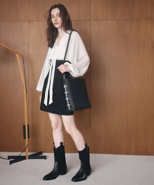 TOPKAPI 【TREASURE TOPKAPI】シュリンクレザー レース 刺しゅう ショルダー付 トートバッグ ブラック