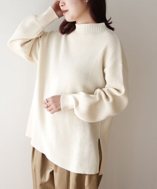 Green Parks 洗えるボトルネックリブニットプルオーバー Off White