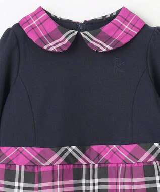 組曲 KIDS 【110-140㎝】チェックタフタドッキング ワンピース ベリーピンク系