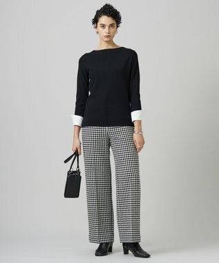 ICB L ハウンドトゥースツイード ワイドストレートパンツ オフホワイト×ブラック系