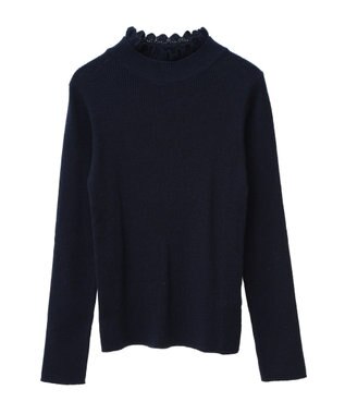 earth music&ecology レーシーハイネックリブプルオーバー Navy