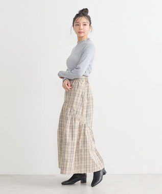 earth music&ecology レーシーハイネックリブプルオーバー Gray Mixture