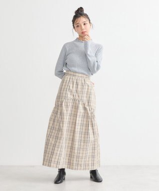 earth music&ecology レーシーハイネックリブプルオーバー Gray Mixture