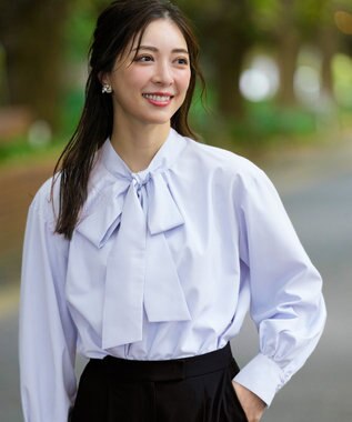 ANY SIS L 【2WAY】リボンギャザー ブラウス スカイブルー系