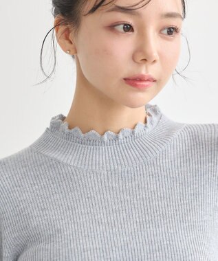 earth music&ecology レーシーハイネックリブプルオーバー Gray Mixture