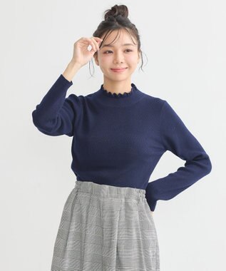 earth music&ecology レーシーハイネックリブプルオーバー Navy