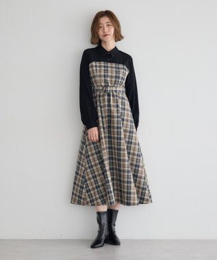 YECCA VECCA チェック柄ベアドッキングワンピース